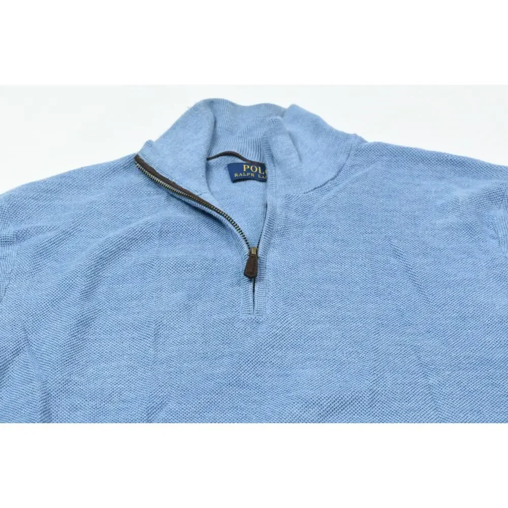 Polo Ralph Lauren 1/4 Zip Sweater Mens Medium Blue Wool Silk Cashmere Pullover